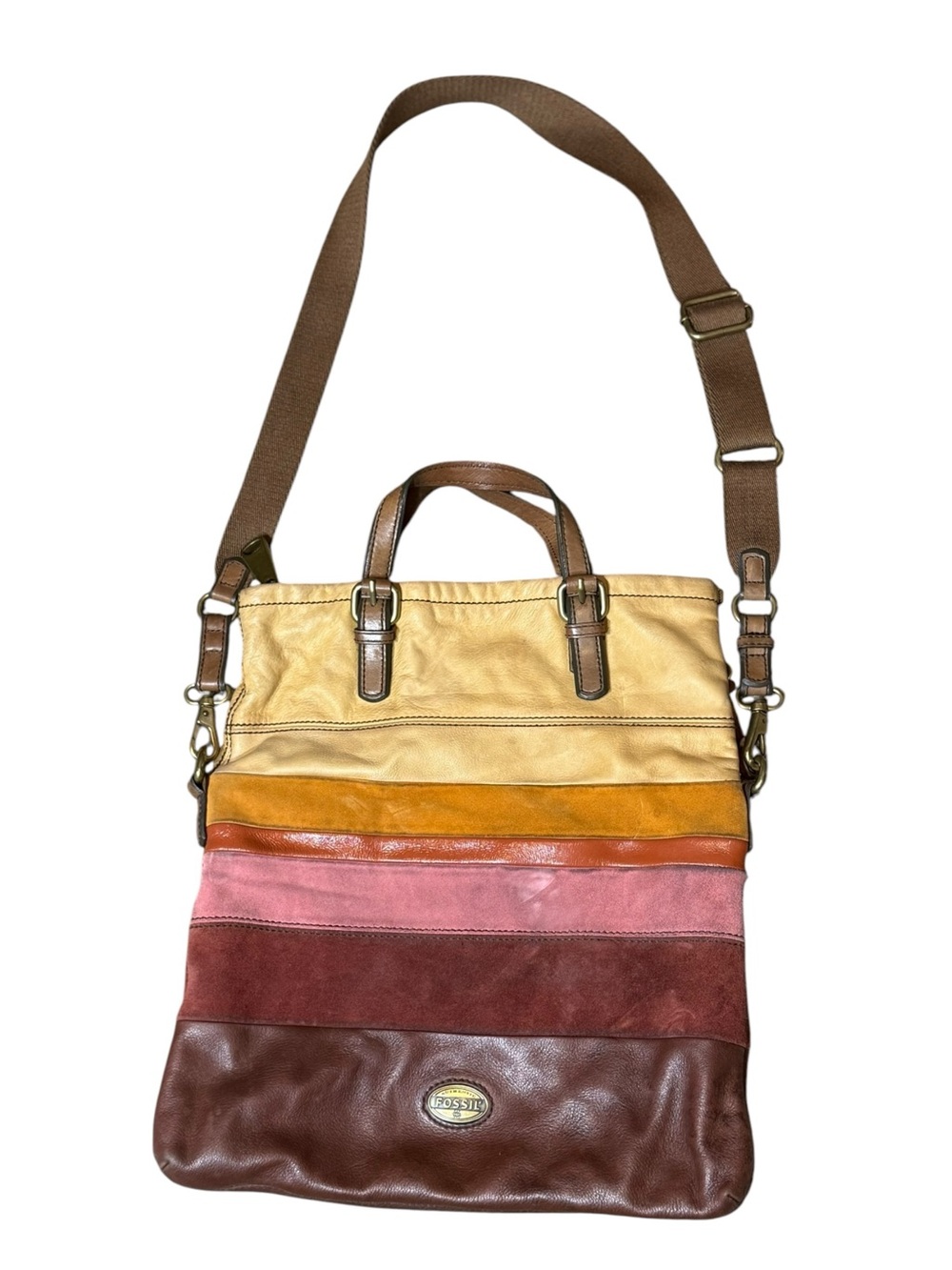 Fossil Explorer Multicolor Leather & Suede Foldover Bag - Picture 3 of 14